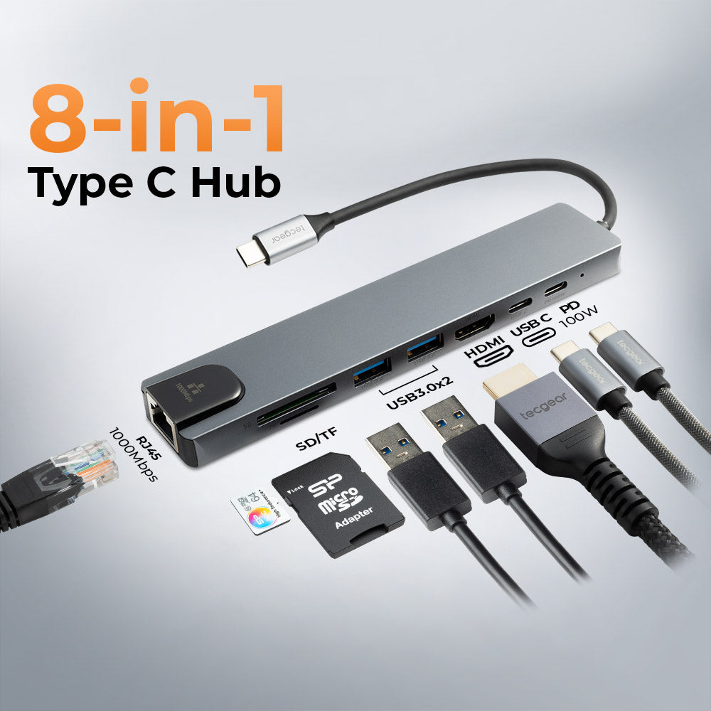 TECGEAR 8 in 1 USB C Hub